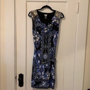 Cache blue floral and gold dot embellished dress